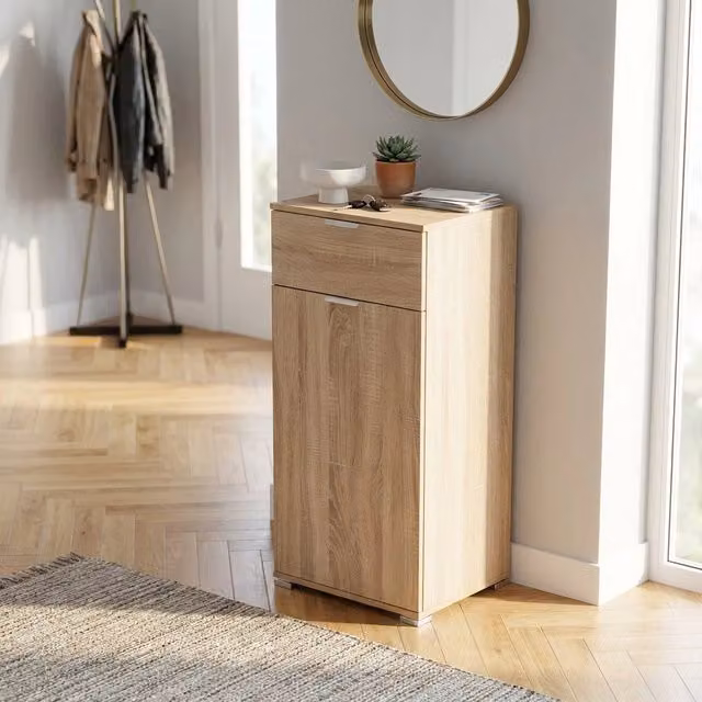 Armadietto da Bagno Moderno Curt Bauer in Legno Composito Marrone con Cassetto e Ripiani Interni L: 45 cm, P: 38 cm, H: 103 cm
