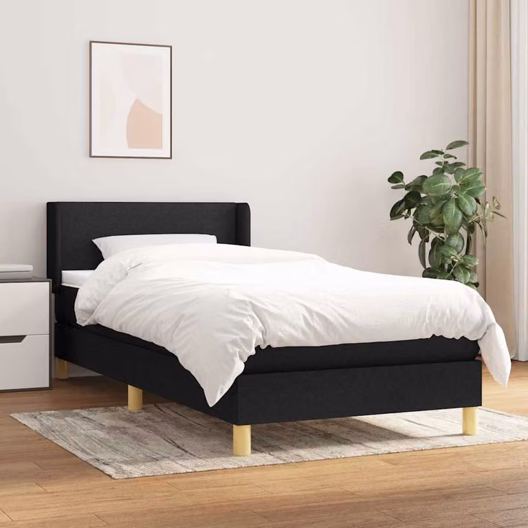 vidaXL Giroletto a Molle con Materasso Ibrido in Tessuto Nero L/P/H: 90 x 200 x 40 cm