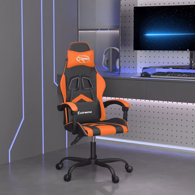Sedia da Gaming Girevole vidaXL in Similpelle Multicolore Nero e Arancione con Poggiatesta e Braccioli