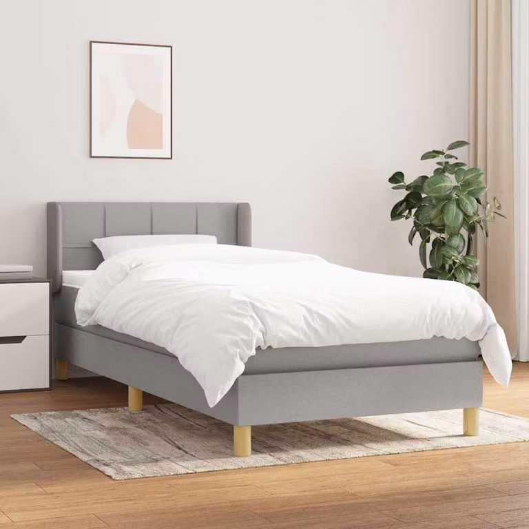 Giroletto a molle con materasso vidaXL in tessuto grigio chiaro e bianco, L/P/H: 100 x 200 x 88 cm