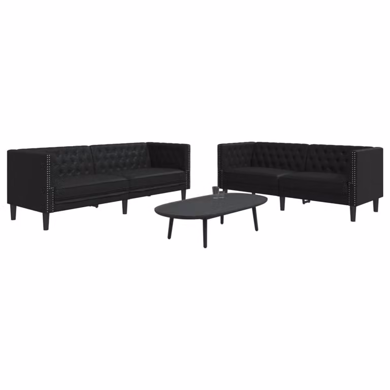 Set di 2 Divani Chesterfield vidaXL in Similpelle Nero per Soggiorno
