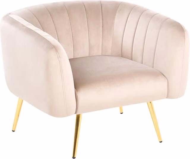 Poltrona Beliani in Velluto Beige con Struttura in Metallo Dorato e Schienale Tondo Stile Glamour L: 76 cm, P: 70 cm, H: 85 cm