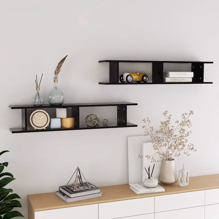 Set di 2 mensole a parete vidaXL in legno nero opaco L: 105 cm, P: 20 cm, H: 18 cm