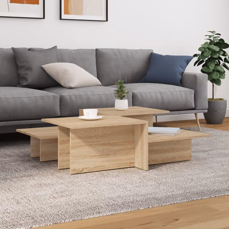 Set di 2 tavolini da salotto vidaXL in legno multistrato color rovere e beige