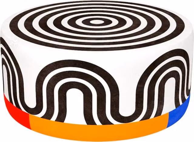 Pouf Qeeboo Spyral L moderno in tessuto bianco con struttura cilindrica