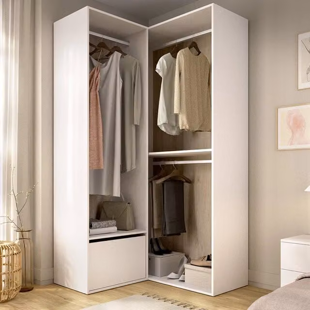 Armadio da camera da letto DMORA Evansdale moderno con ante battenti soft close, colore bianco e rovere, L: 105 cm, H: 205 cm