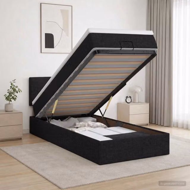 Letto Ottomano con Materasso Ibrido e Illuminazione LED vidaXL, Colore Nero e Bianco, L/P/H: 200 x 80 x 88 cm