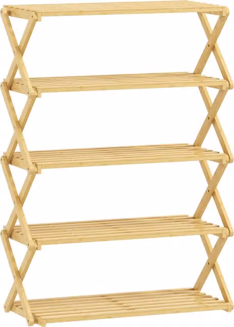 Scarpiera Pieghevole HOMCOM a 5 Livelli in Bambù, Colore Legno Naturale, L/P/H: 60 x 29 x 88 cm