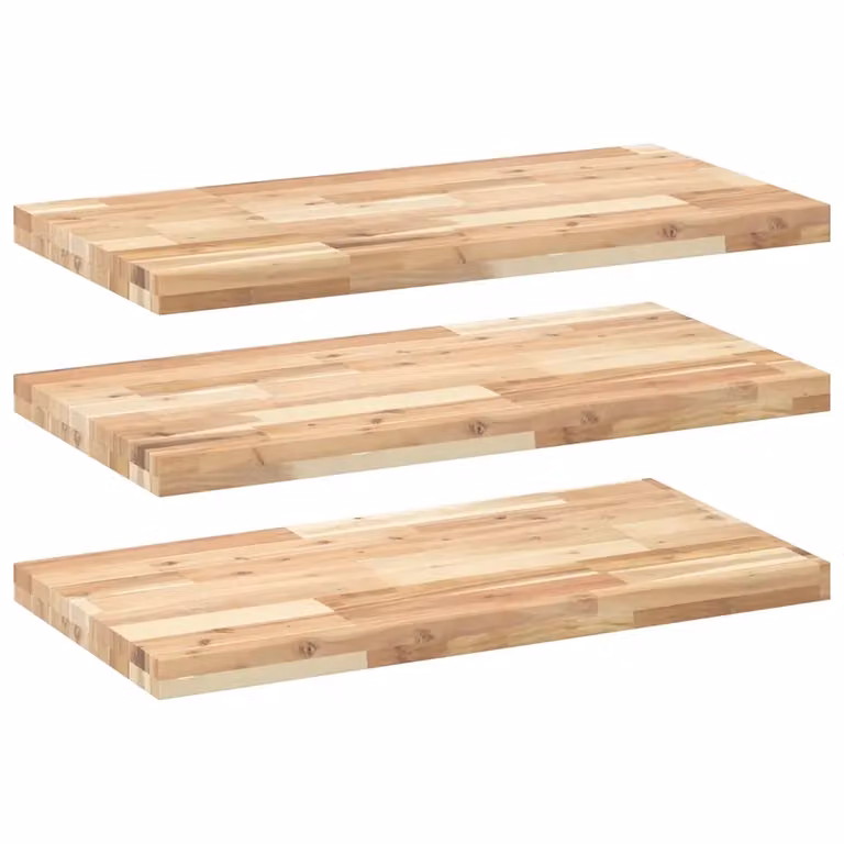 Set di 3 mensole da parete vidaXL in legno di acacia non trattato, colore marrone, L 80 x P 40 x H 4 cm