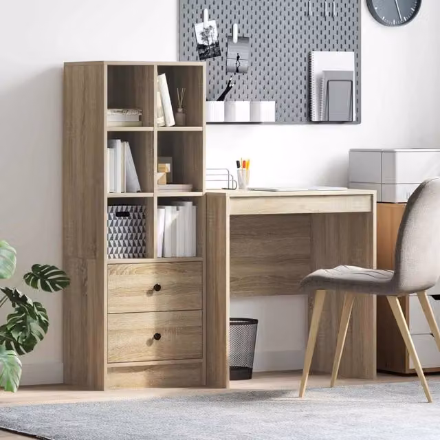 Scrivania moderna con scaffale vidaXL in rovere color marrone L: 115,5 cm, P: 50 cm, H: 127 cm