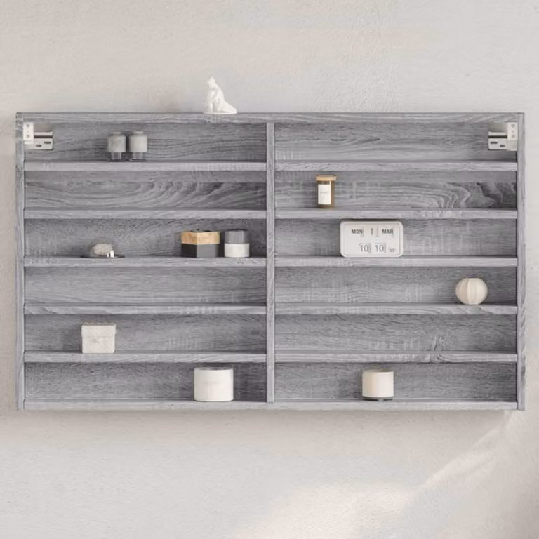 Armadietto Vetrina vidaXL Grigio Sonoma con Ante in Vetro e Ripiani Interni, L 100 cm x P 8,5 cm x H 58 cm