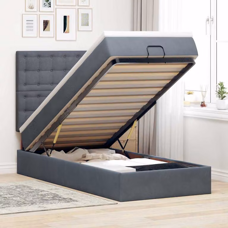 vidaXL Struttura Letto con Contenitore e Materasso in Velluto, L: 180 cm, P: 200 cm, H: 80 cm, Grigio e Bianco