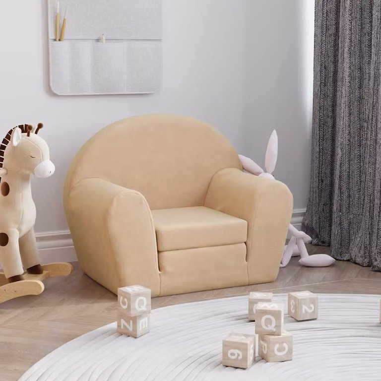 vidaXL Divano Letto per Bambini in Morbido Peluche Beige L: 57 cm, P: 45 cm, H: 34 cm