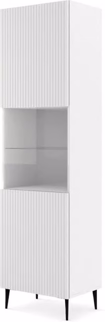 Mobile colonna vetrina Bim Furniture Ravenna per soggiorno, Bianco opaco con piedi neri, L: 60 cm, P: 42 cm, H: 215 cm