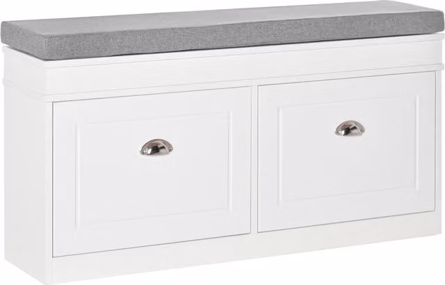 Panca scarpiera da ingresso HOMCOM in legno bianco con cuscino, 2 cassetti e mensola regolabile, L 104 x P 24 x H 55 cm