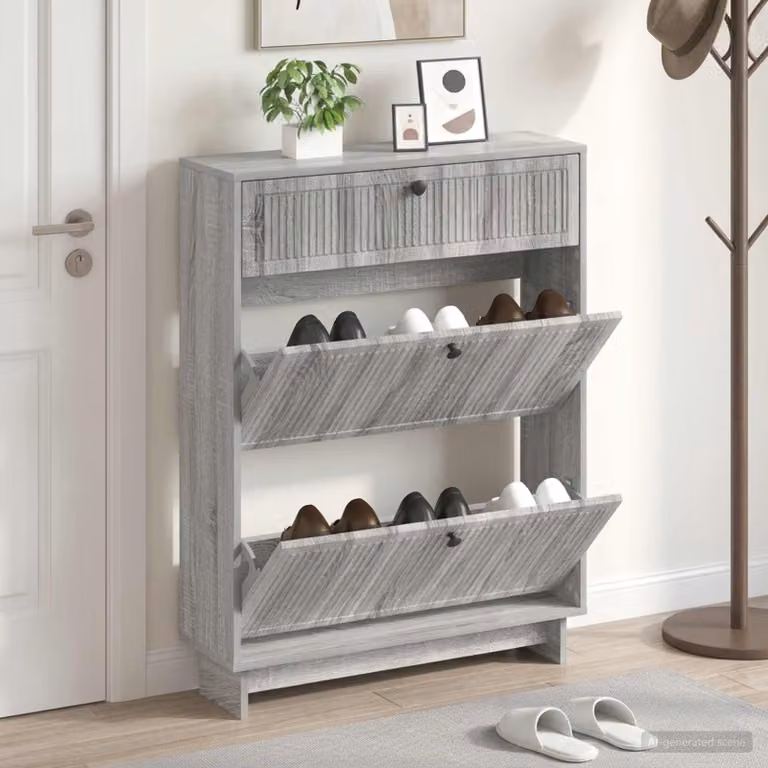 Mobile porta scarpe moderno vidaXL in legno e MDF, L 78 x P 24 x H 103 cm, grigio o nero