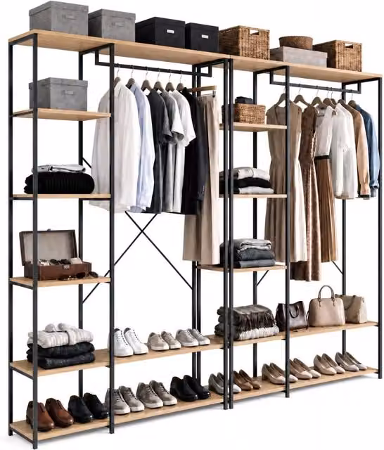 IDMarket DETROIT Guardaroba modulare in stile industriale con ripiani e appendiabiti, L: 180 cm, H: 167 cm, P: 40 cm, Nero