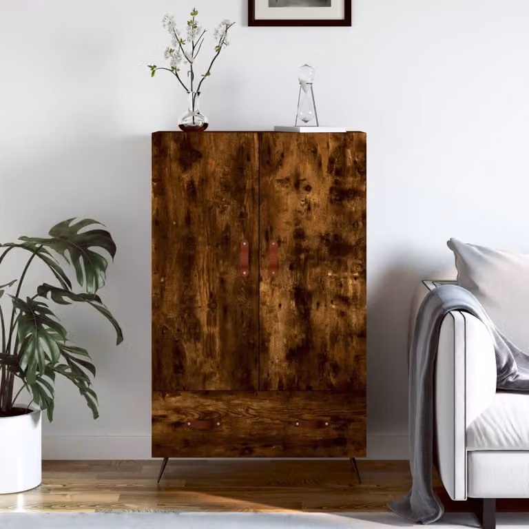 Credenza moderna vidaXL in legno multistrato e rovere fumo, colore marrone, L: 69,5 cm, P: 31 cm, H: 115 cm