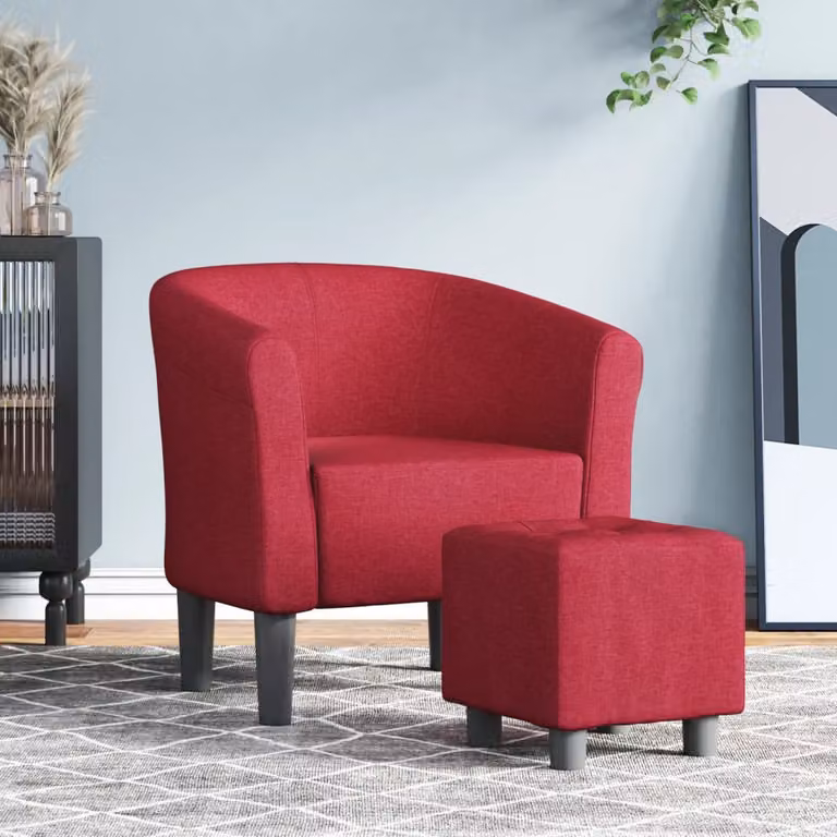 vidaXL Poltrona Cabriolet con Poggiapiedi Rosso Vino in Tessuto e Struttura in Legno e Plastica L: 70 cm, P: 68 cm, H: 56 cm