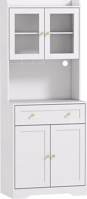 Armadio da cucina HOMCOM con piano di lavoro e portabicchieri, bianco, Altezza: 170 cm