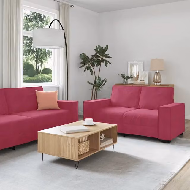 Set di divani 3 pezzi vidaXL in velluto rosso con cuscini coordinati per soggiorno