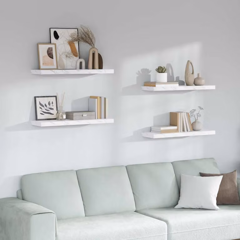 Set di 4 mensole da parete vidaXL in effetto marmo bianco lucido L: 90 cm, P: 23,5 cm, H: 3,8 cm