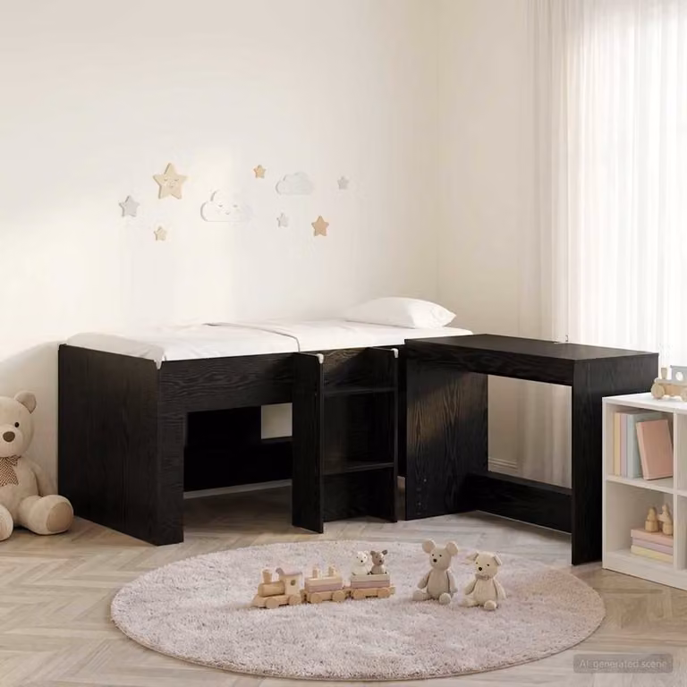 vidaXL Letto alto per bambini con scrivania 2 pz Nero
