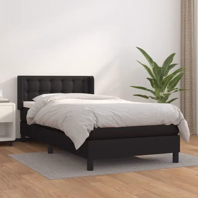 Letto con Giroletto a Molle e Materasso Ibrido vidaXL in Similpelle Nero e Bianco L/P: 100 x 200 cm
