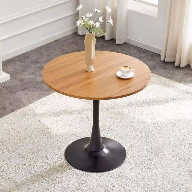 Tavolo da pranzo rotondo Minimal in metallo e MDF laminato marrone, Diametro: 80 cm, Altezza: 76 cm