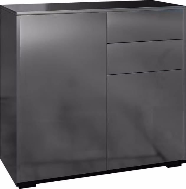 Credenza moderna HOMCOM con 2 armadietti e 2 cassetti con apertura a pressione, Nero lucido, L: 79 cm, P: 36 cm, H: 74 cm