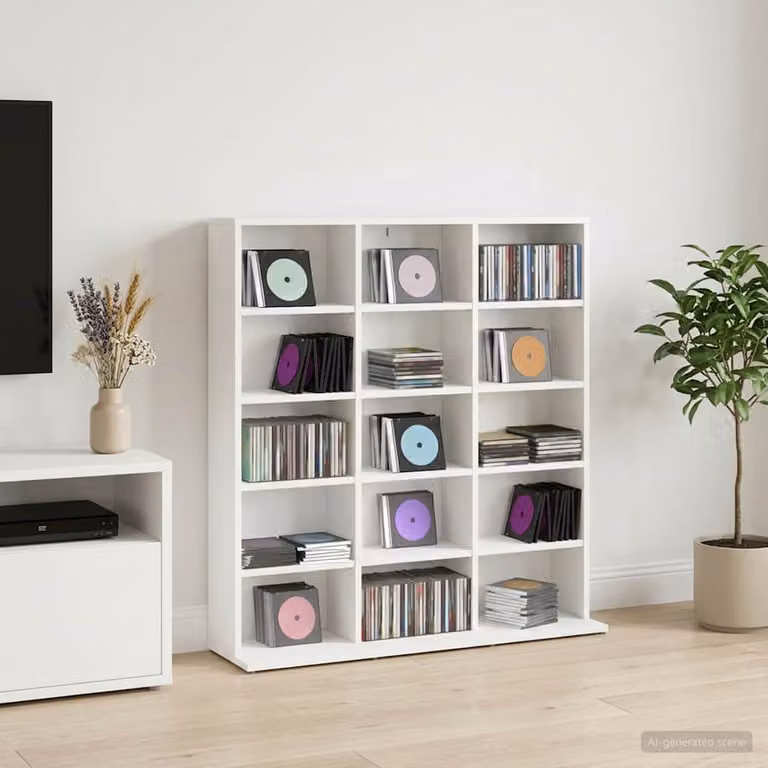 Mobile porta CD vidaXL Bianco in Legno MDF con ripiani regolabili L: 96 cm, P: 23,5 cm, H: 97,5 cm