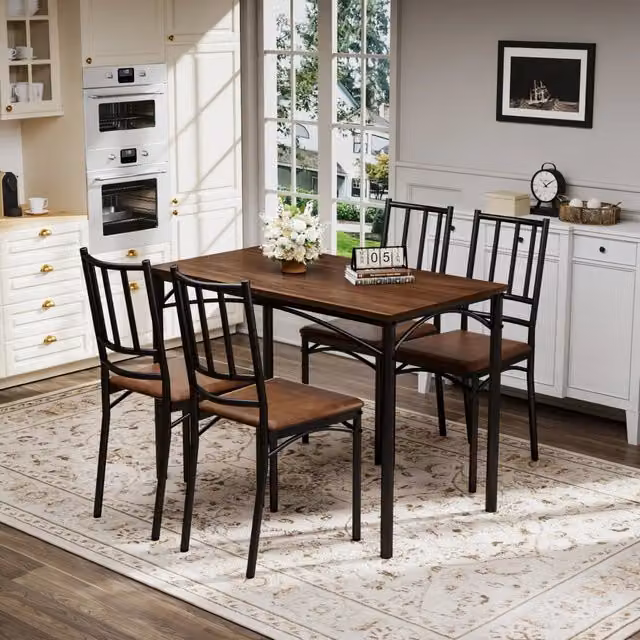 Set tavolo e sedie da pranzo Mivray per 4 persone in stile moderno, colore marrone, L: 110 cm, P: 60 cm, H: 76,5 cm