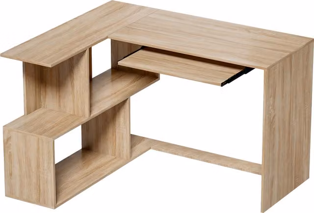 Scrivania angolare HOMCOM in legno marrone con ripiano per tastiera e 4 vani, L 120 x P 100 x H 76 cm