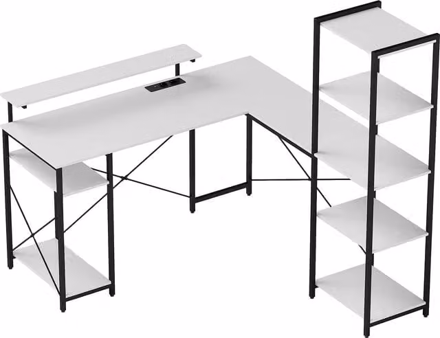 Scrivania Angolare Moderna HOMCOM con Presa Elettrica e USB, Bianco e Nero