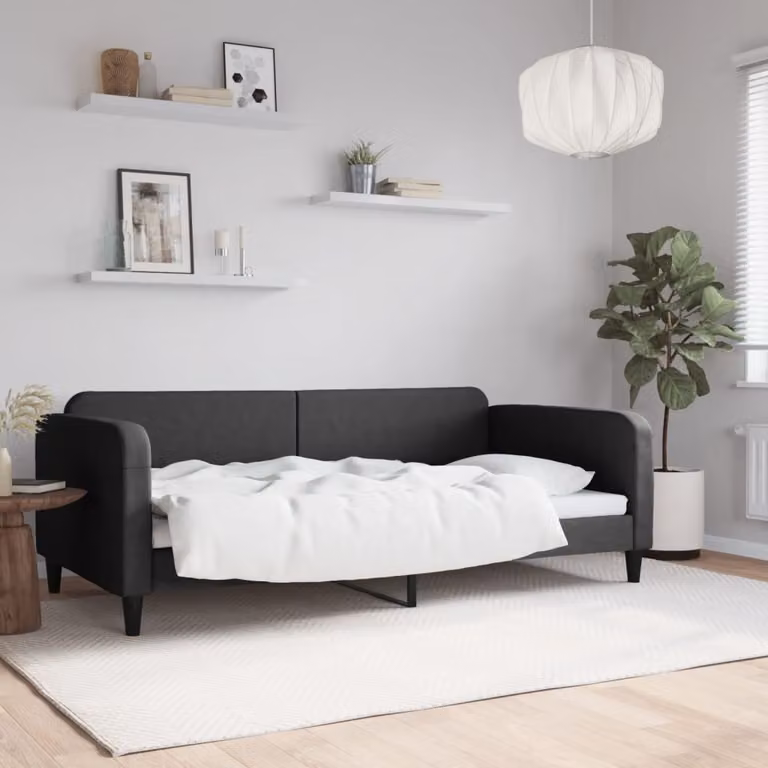 Letto da giorno vidaXL in tessuto nero con materasso L: 100 cm, P: 200 cm, H: 75 cm