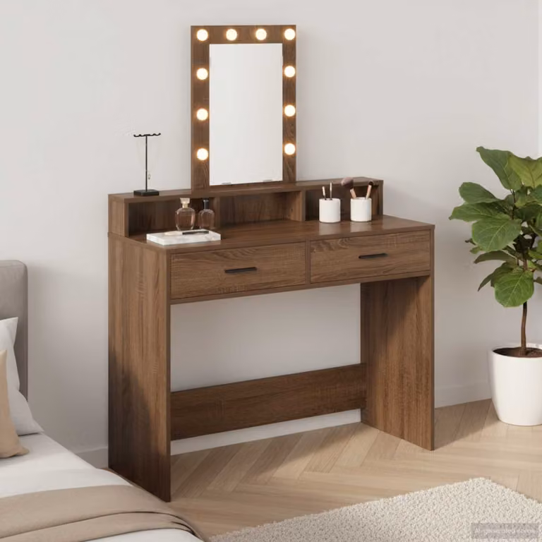 vidaXL Tavolo da Trucco Moderno in Legno Marrone L: 100 cm, P: 41 cm, H: 140 cm