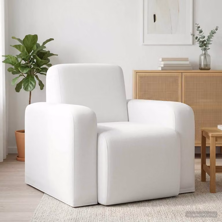 Poltrona moderna vidaXL in tessuto bianco con braccioli e struttura in legno
