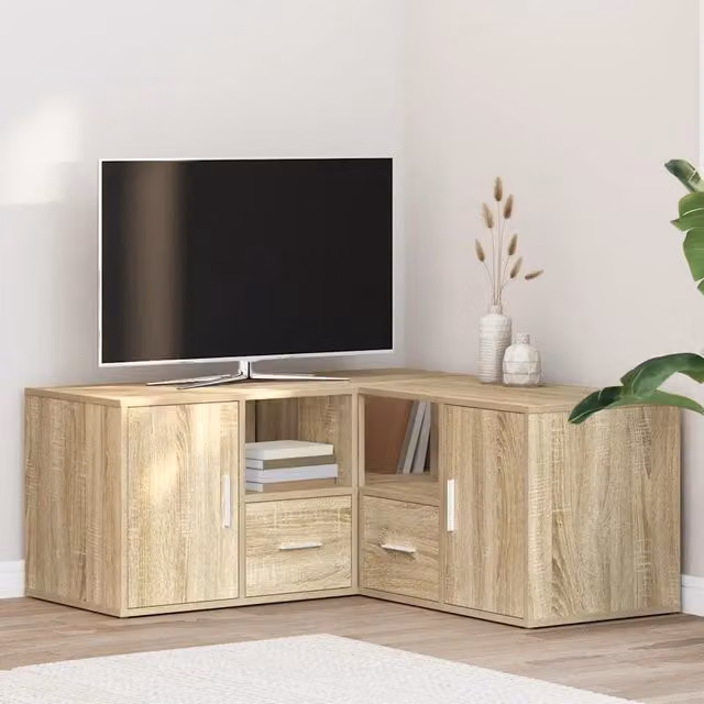 Mobile Angolare Moderno vidaXL in Legno Rovere Marrone con Cassetti e Ante a Battente L: 160 cm, P: 40 cm