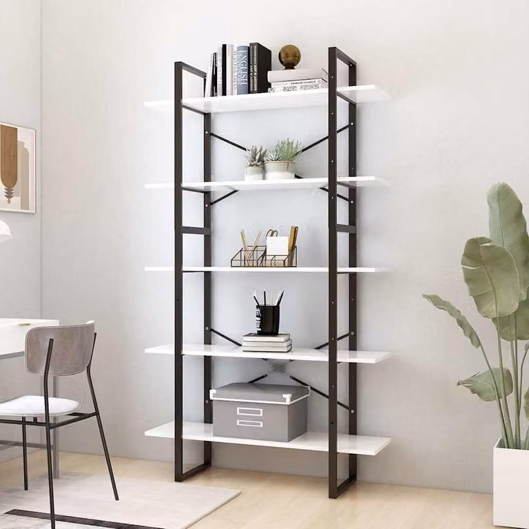 Libreria a 5 Ripiani vidaXL in Stile Industrial Bianco L: 100 cm, P: 30 cm, H: 175 cm