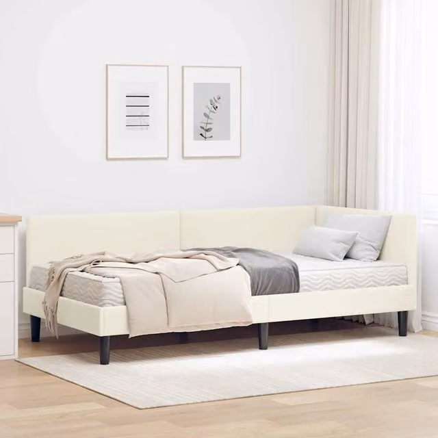 Letto Angolare con Materasso in 2 Pezzi vidaXL Beige in Velluto con Cassetti L/P: 100 x 200 cm