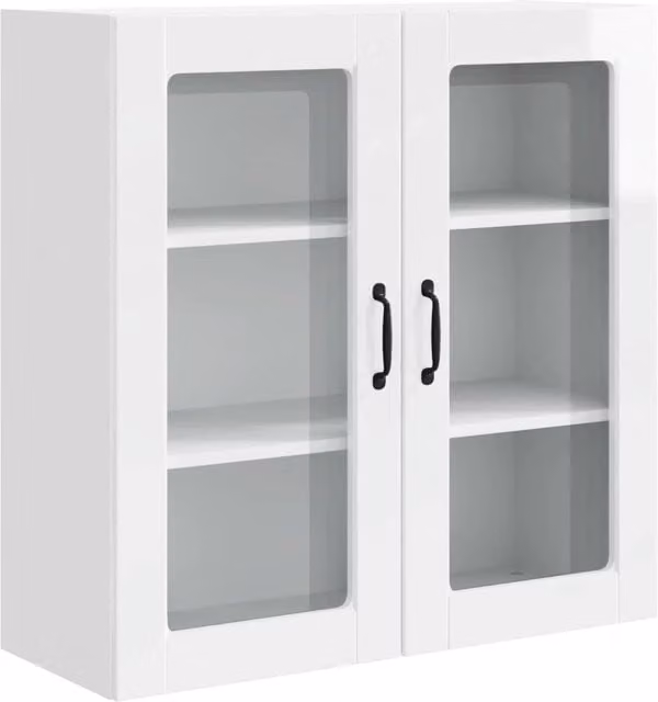 Pensile moderno HELLOSHOP26 per cucina e soggiorno in legno composito bianco lucido con ante a battente e ripiani interni L: 80 cm, P: 31 cm, H: 80 cm