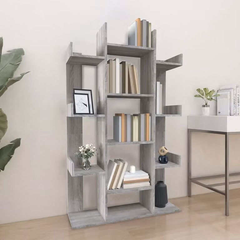 Libreria moderna vidaXL in legno MDF Grigio, L: 86 cm, P: 25,5 cm, H: 140 cm
