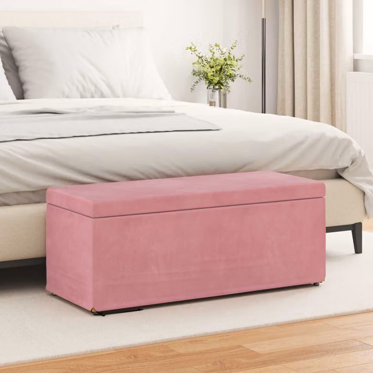 Pouf rosa vidaXL in velluto con struttura in legno MDF L 101 x P 41 x H 40 cm