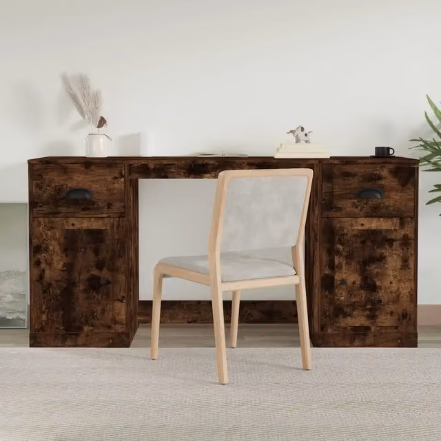 Scrivania con Armadietto Moderno vidaXL in Legno Rovere Fumo, L: 154,5 cm, P: 50,0 cm, H: 75,0 cm