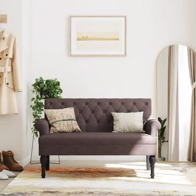 Panca con Schienale Design Mania in Tessuto Marrone Scuro L: 120 cm, P: 62 cm, H: 75,5 cm