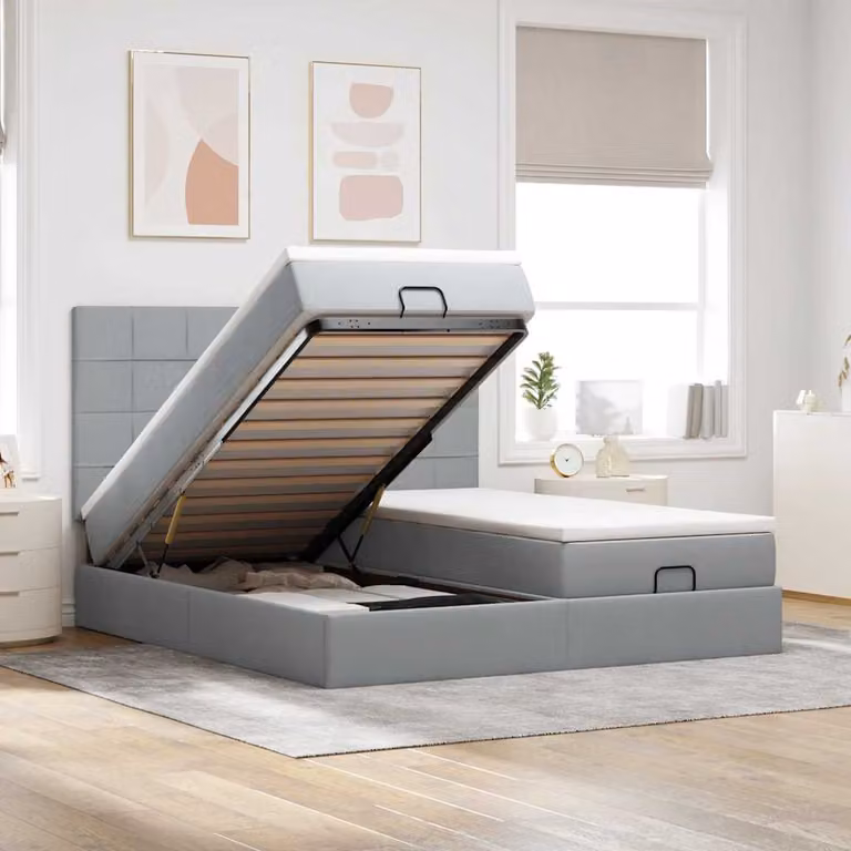 vidaXL Letto con Contenitore e Materasso in Tessuto, Colore Grigio e Bianco, L/P/H: 200 x 200 x 128 cm