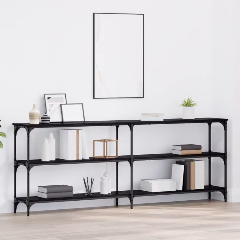 vidaXL Tavolo consolle in stile industriale nero con finitura rovere L: 200 cm, P: 29 cm, H: 75 cm