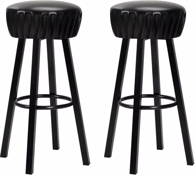 Set di due sgabelli da bar in stile industriale con seduta in ecopelle nera e struttura in metallo HELLOSHOP26