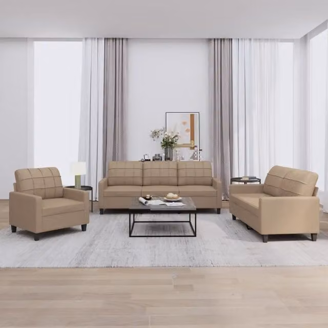 Set di divani moderno vidaXL in similpelle beige con cuscini inclusi per soggiorno