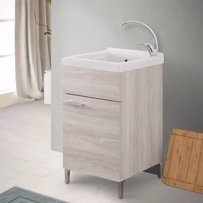 Mobile lavatoio moderno in rovere grigio con vasca in ceramica L: 45 cm, P: 50 cm